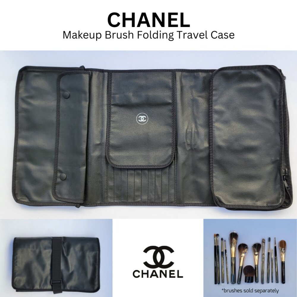 CHANEL Large Black Makeup Brush Travel Case, Roll, Holder with many compartments